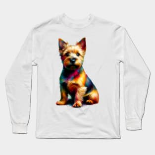 Vibrant Norwich Terrier in Colorful Splash Paint Art Long Sleeve T-Shirt